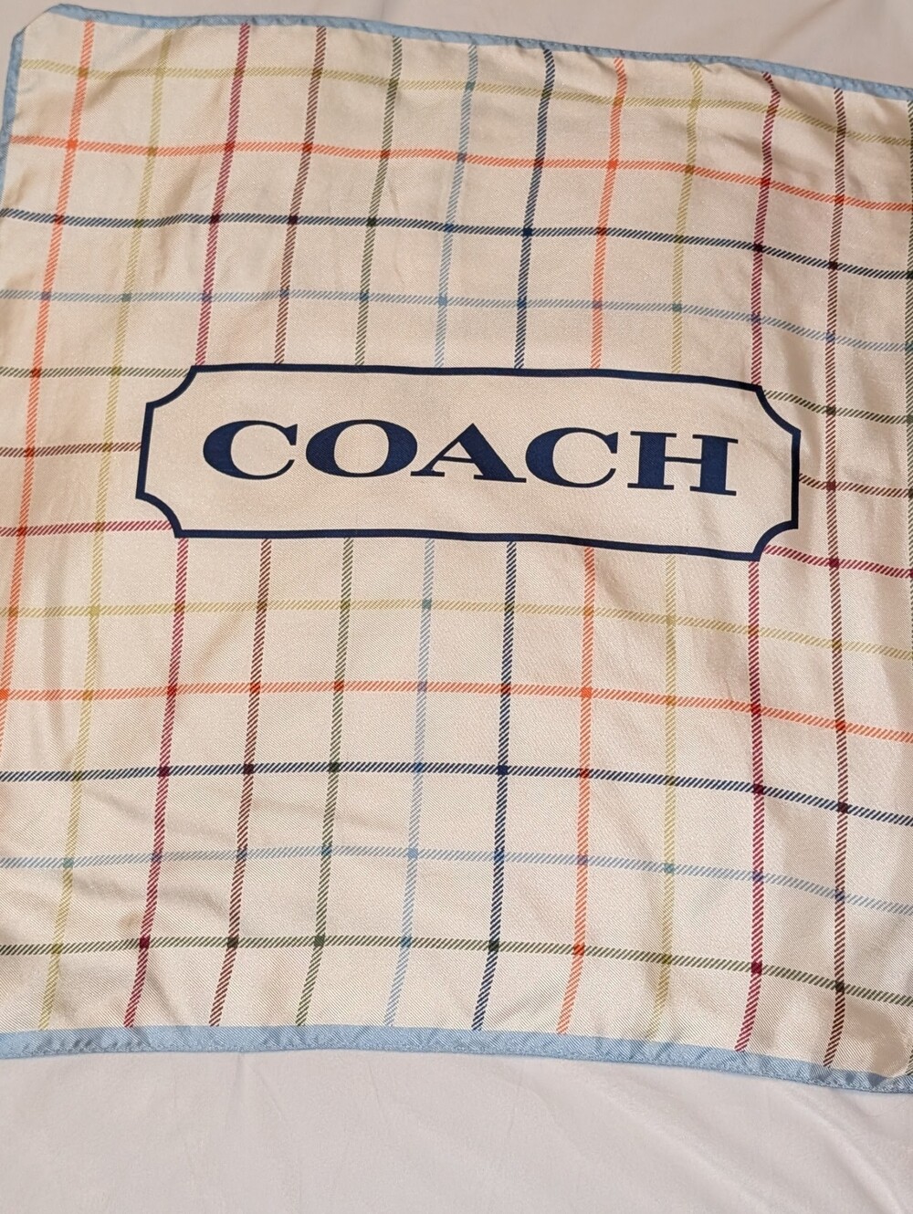 Coach Heritage Tattersall Silk Scarf 21" Square White Multi NWOT